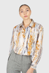 Rust marble print cropped cotton shirt