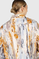 Rust marble print cropped cotton shirt