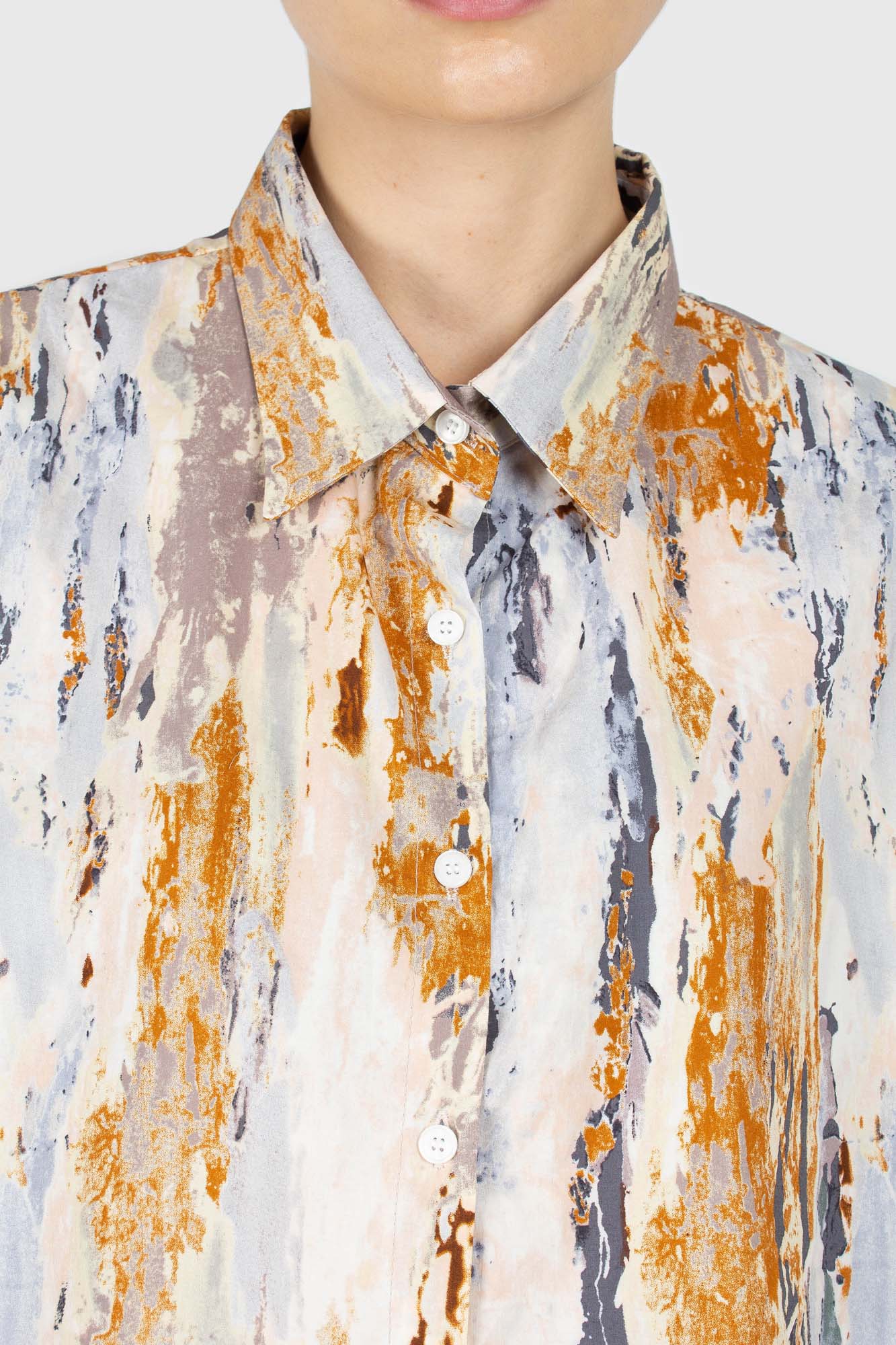 Rust marble print cropped cotton shirt