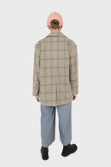 Beige and khaki checked oversized wool blazer