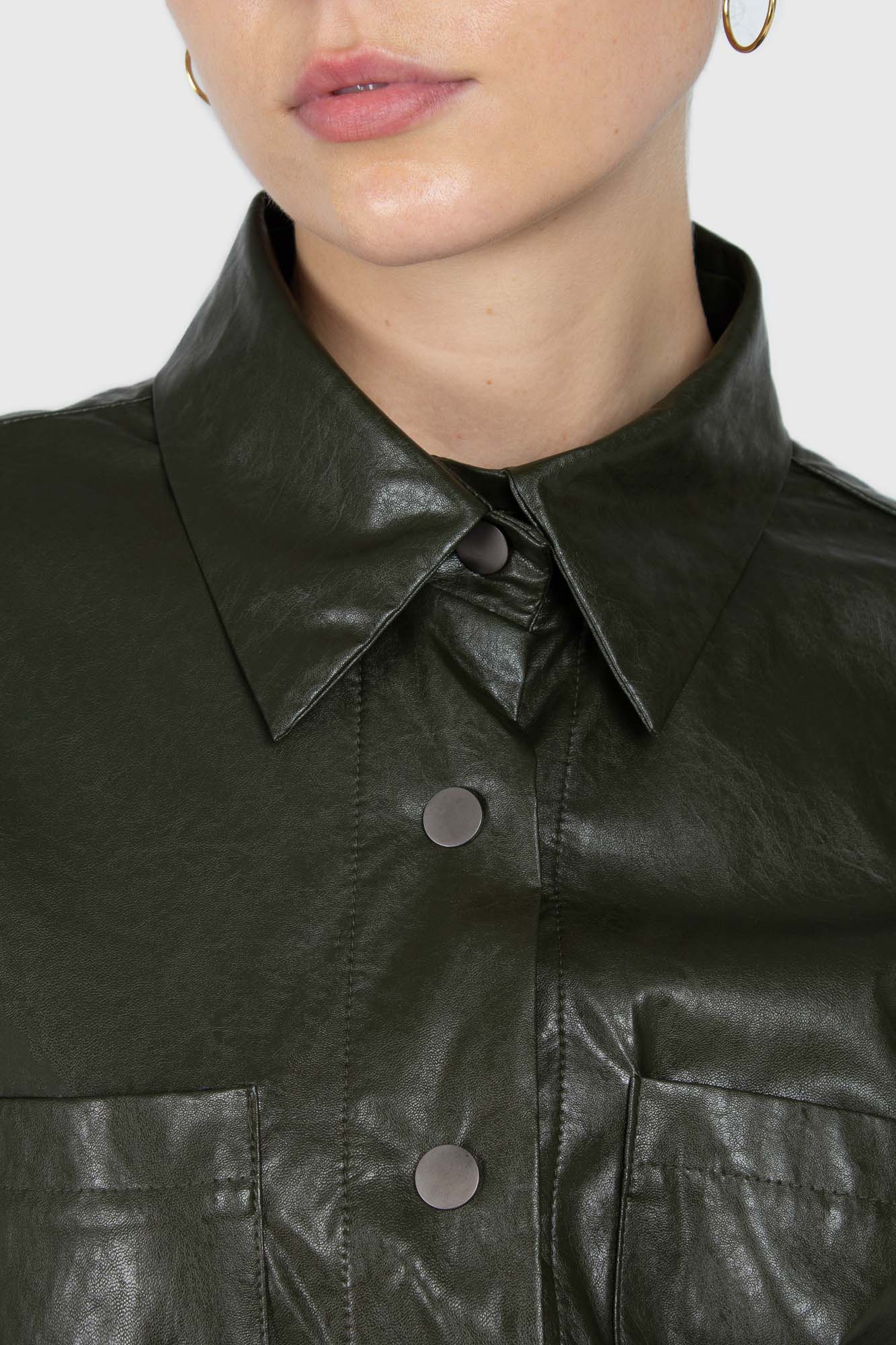 Khaki high shine glossy belted shirt