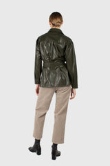 Khaki high shine glossy belted shirt