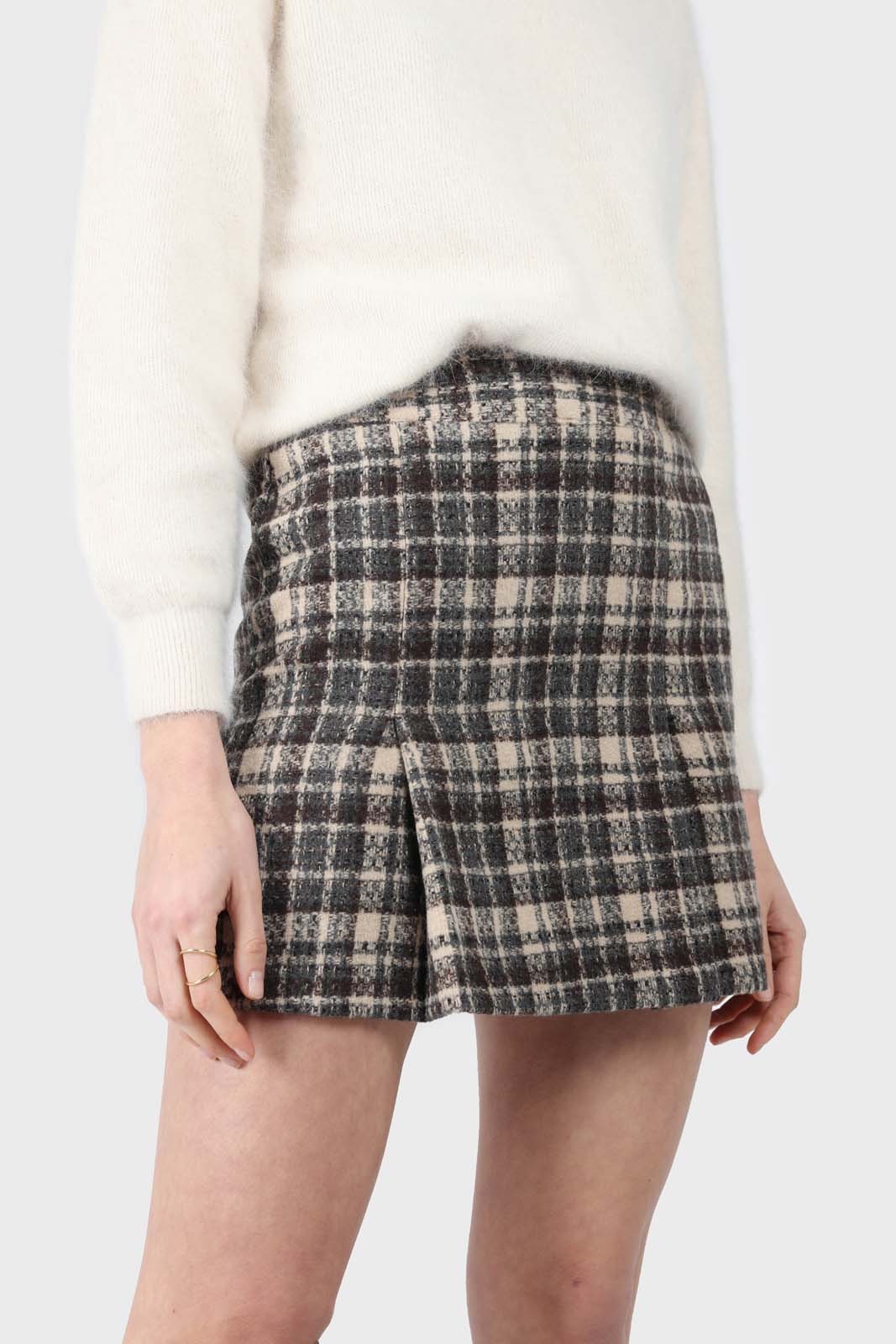 Brown checked mini skirt