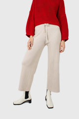 Ivory ribbed loose fit knit trousers