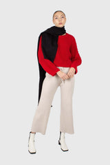 Ivory ribbed loose fit knit trousers