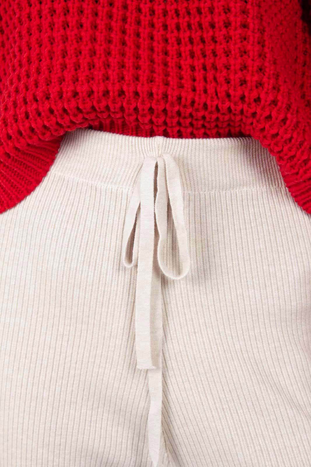 Ivory ribbed loose fit knit trousers