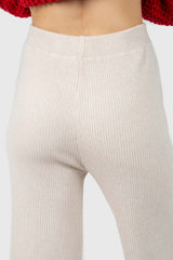 Ivory ribbed loose fit knit trousers