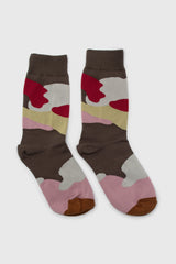 Khaki and red abstract print socks
