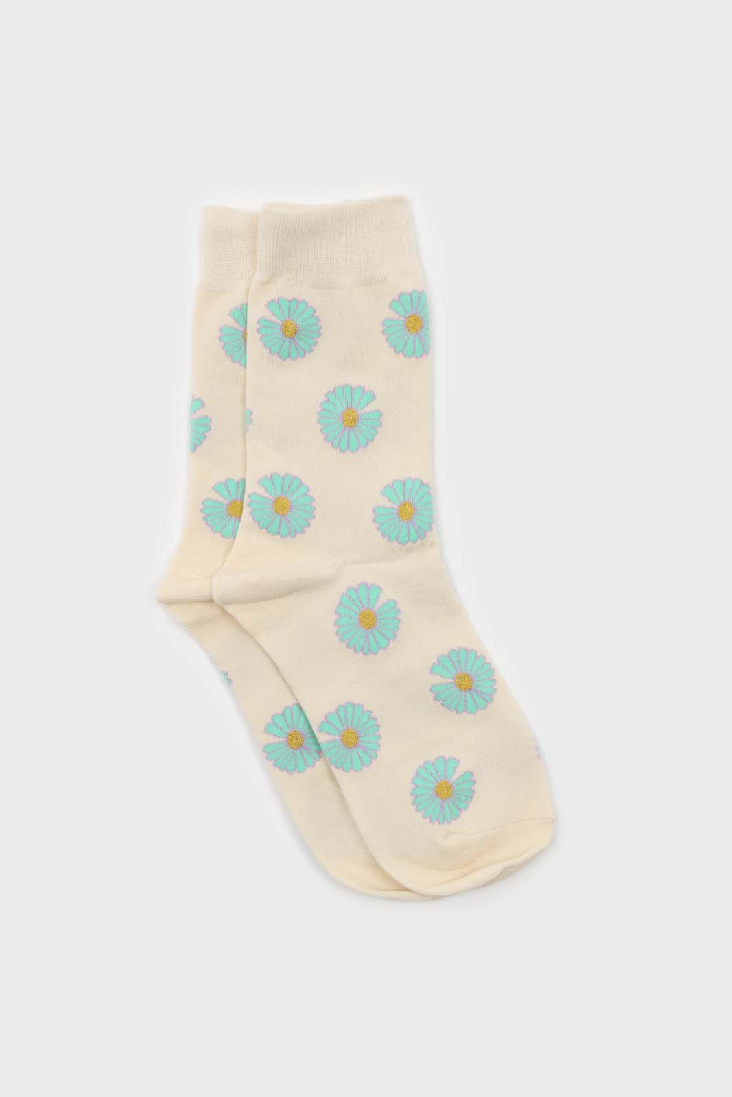 Ivory and mint daisy print socks