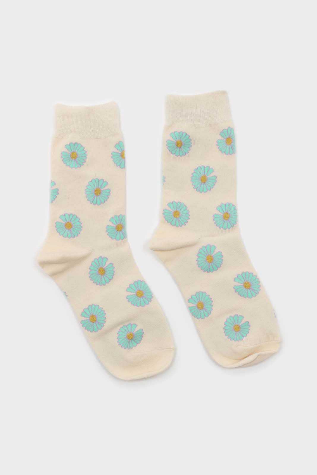 Ivory and mint daisy print socks