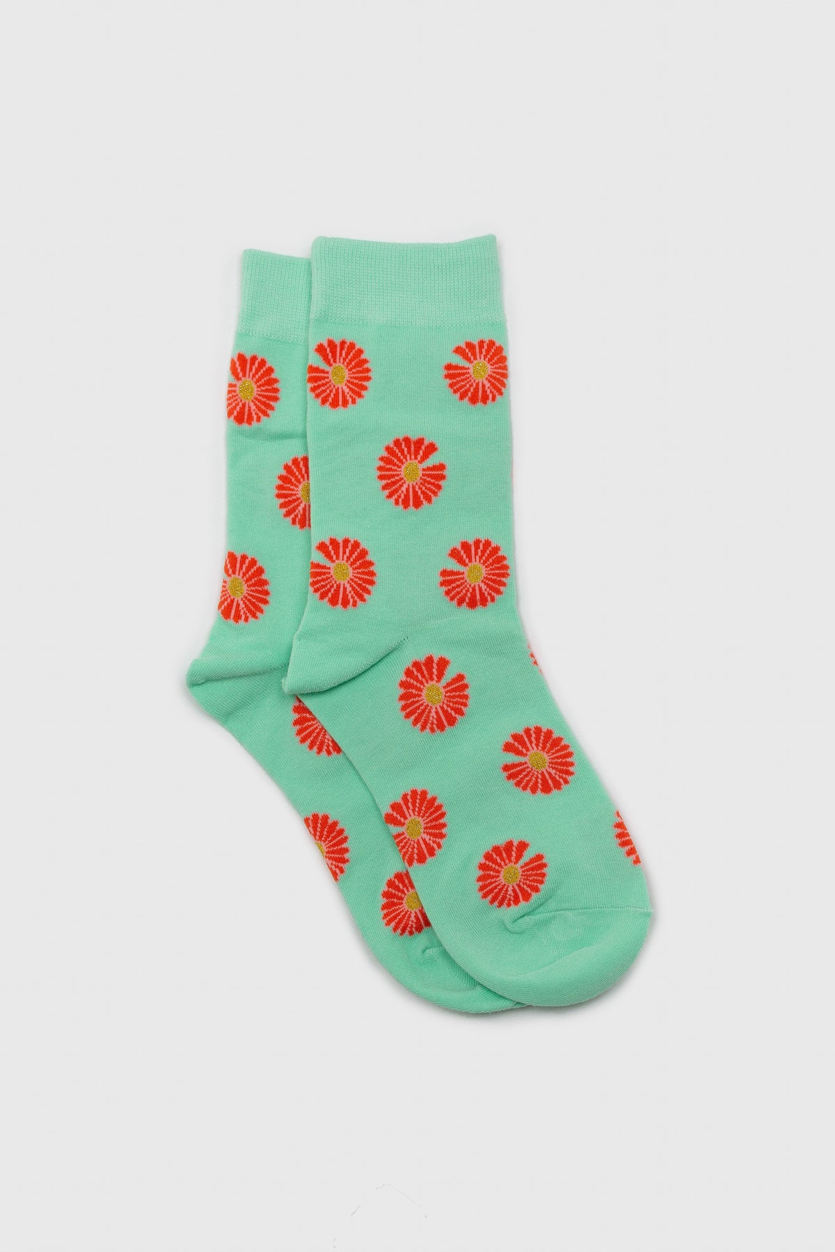 Mint and orange daisy print socks