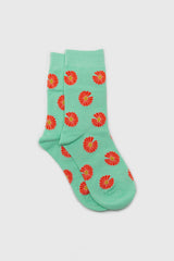 Mint and orange daisy print socks