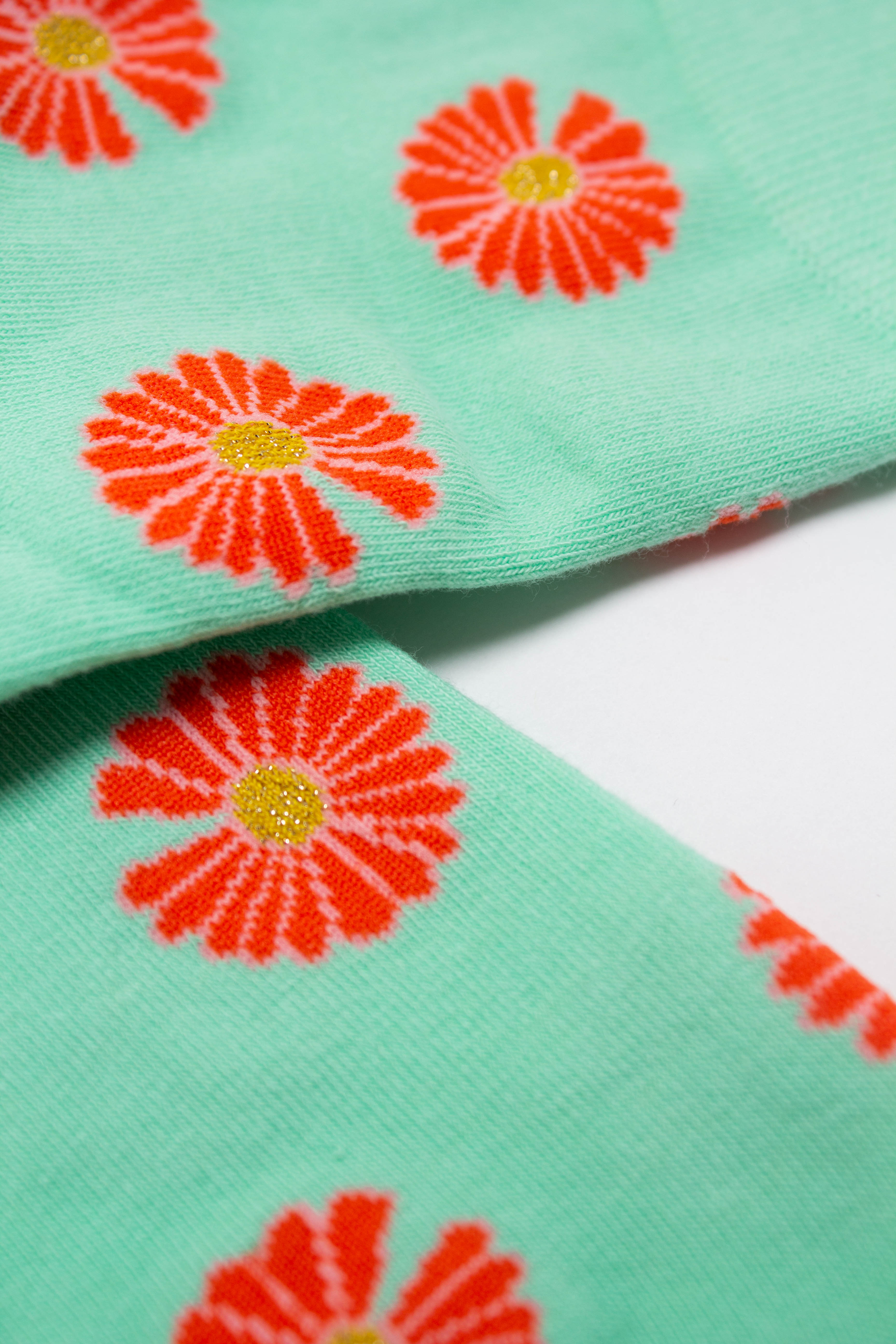 Mint and orange daisy print socks