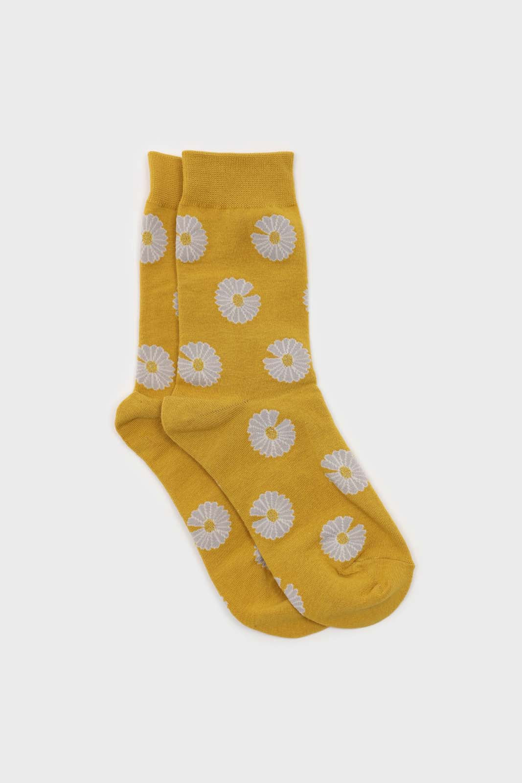 Mustard and grey daisy print socks
