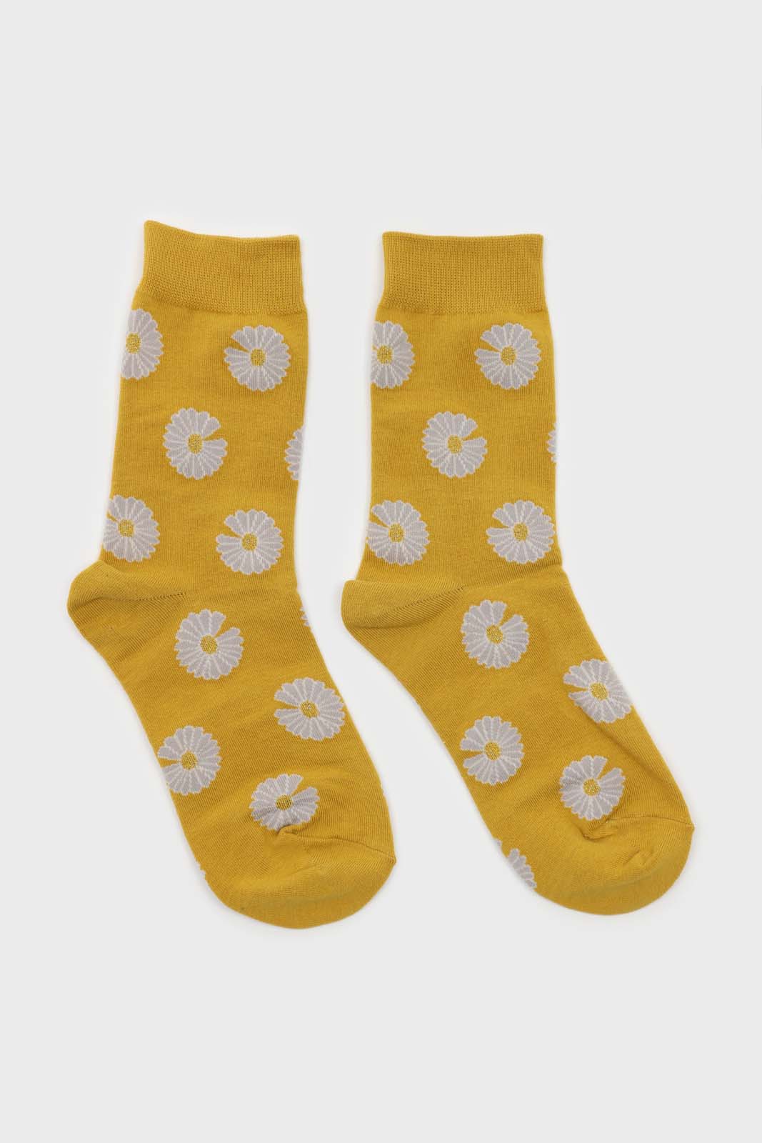 Mustard and grey daisy print socks