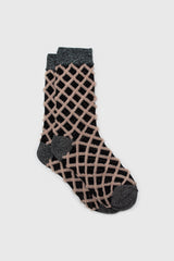 Beige fuzzy diamond metallic socks
