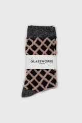 Beige fuzzy diamond metallic socks