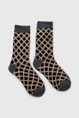 Beige fuzzy diamond metallic socks