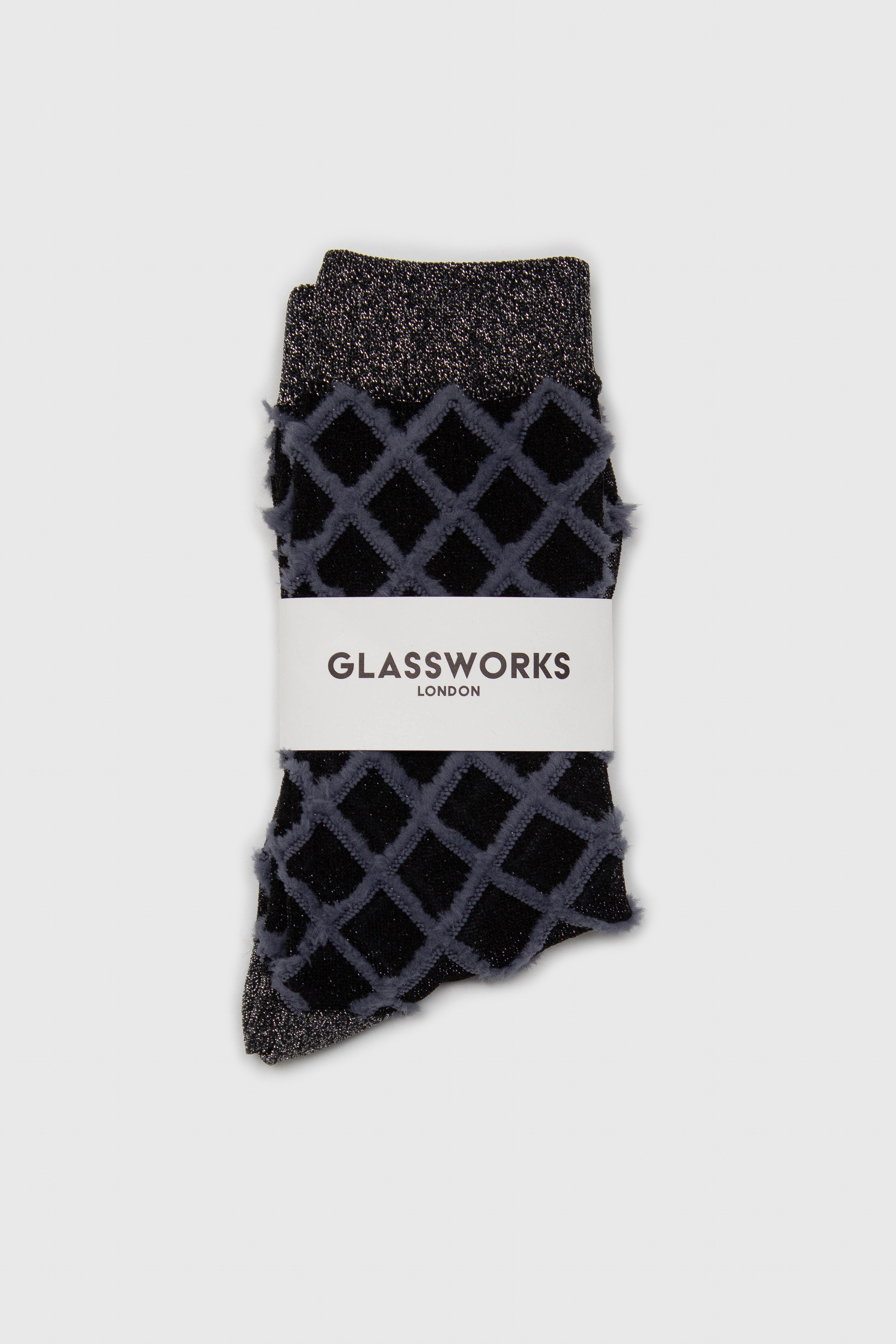 Grey fuzzy diamond metallic socks