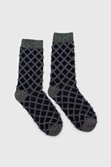 Grey fuzzy diamond metallic socks