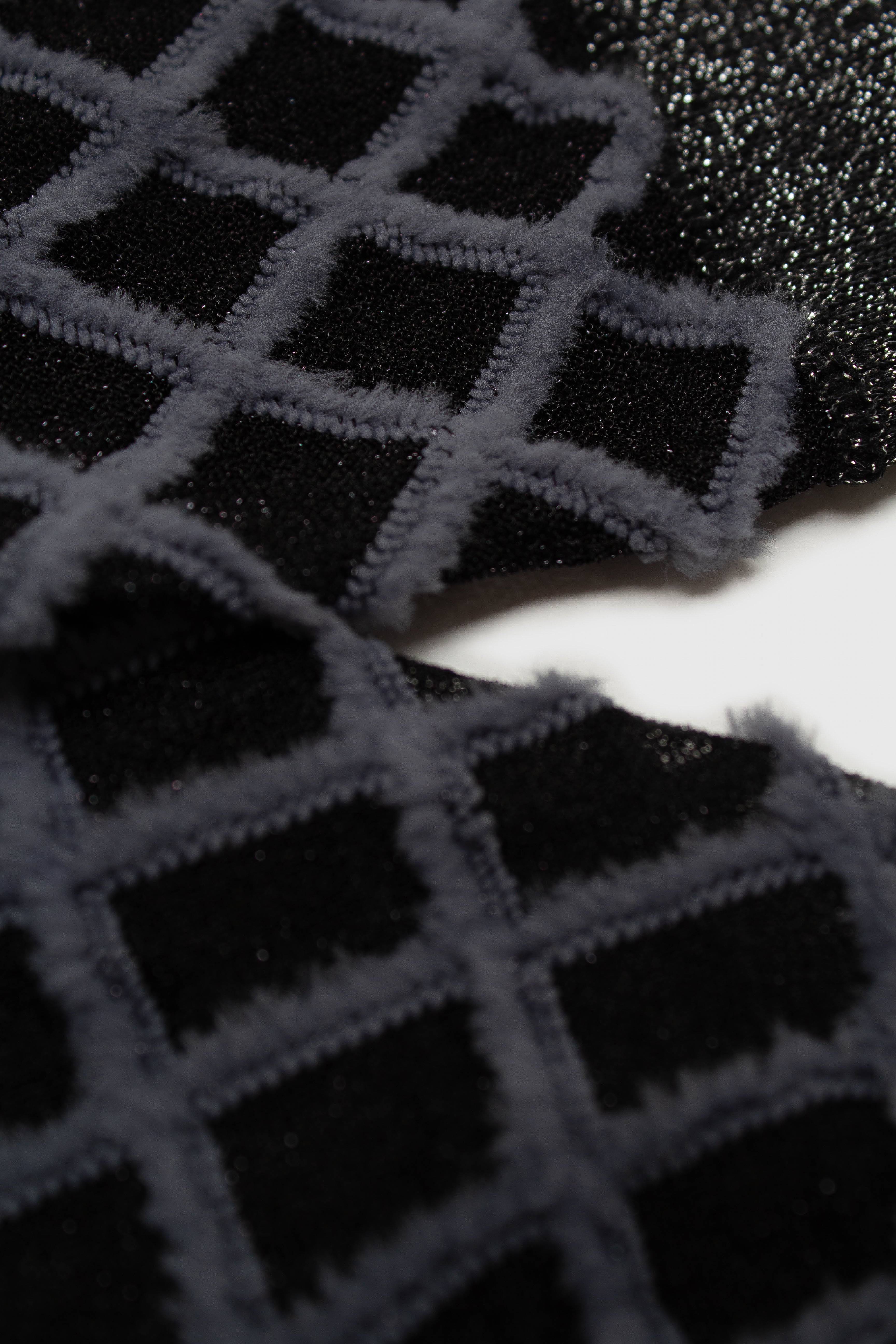 Grey fuzzy diamond metallic socks