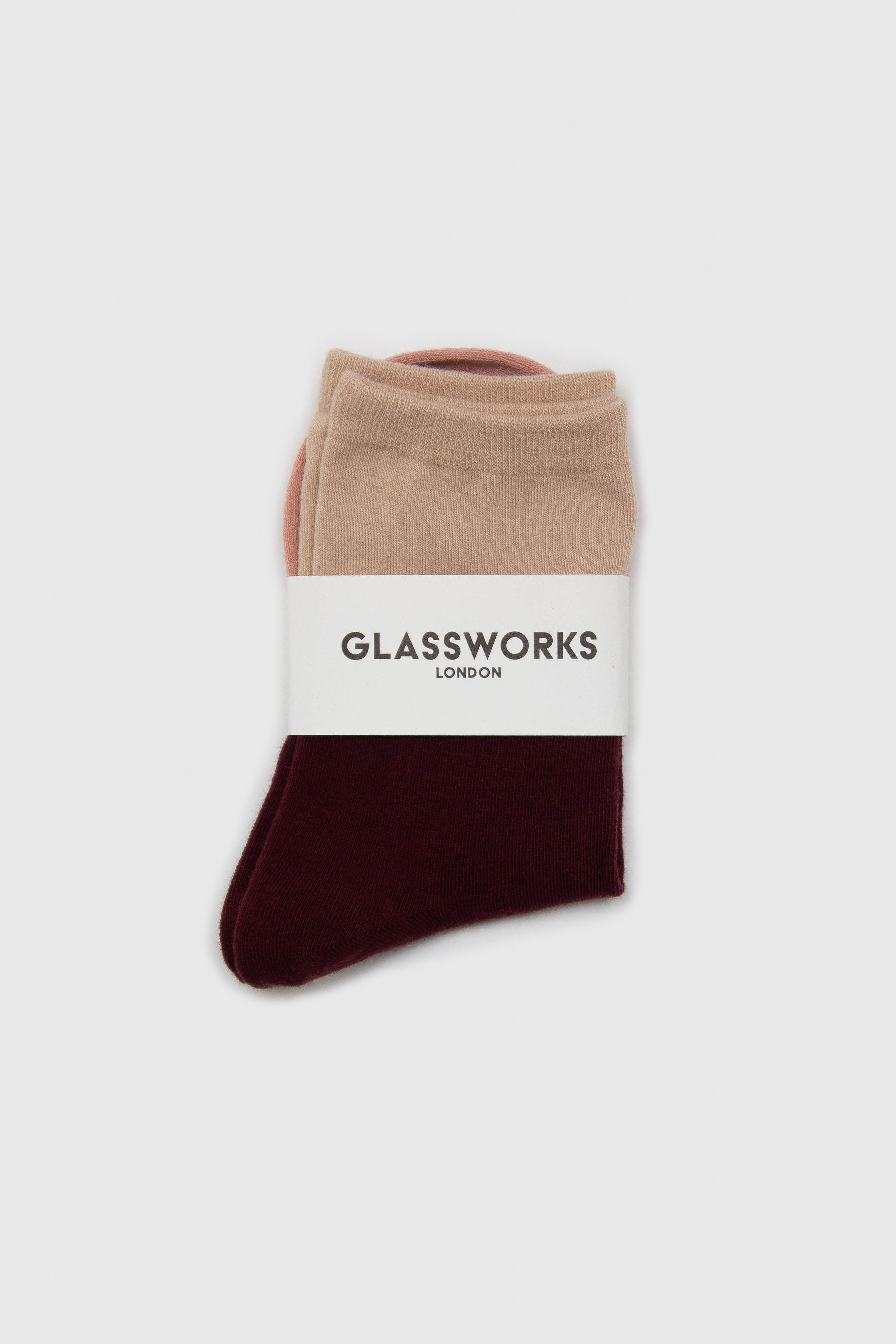 Burgundy and beige colorblock socks