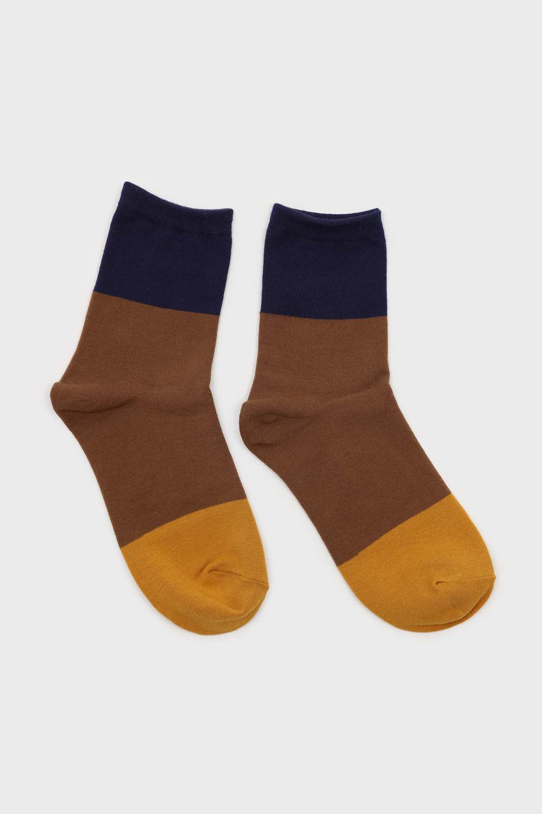 Camel and blue triple colorblock socks