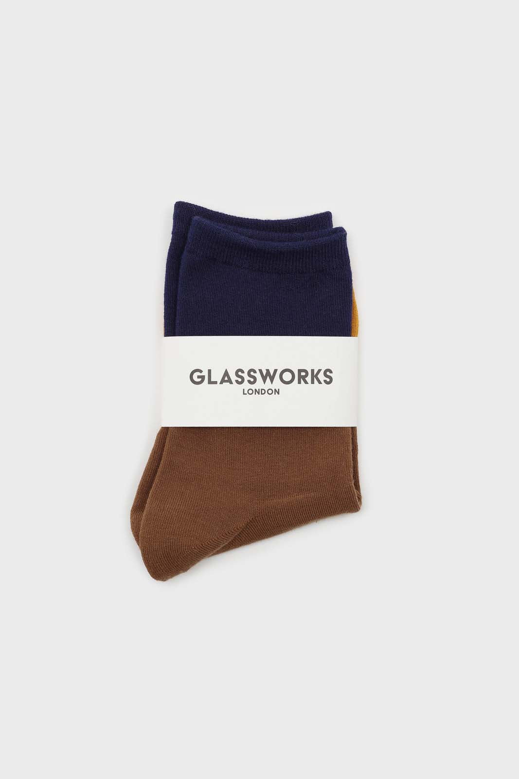 Camel and blue triple colorblock socks