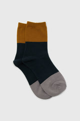 Teal and mustard triple colorblock socks