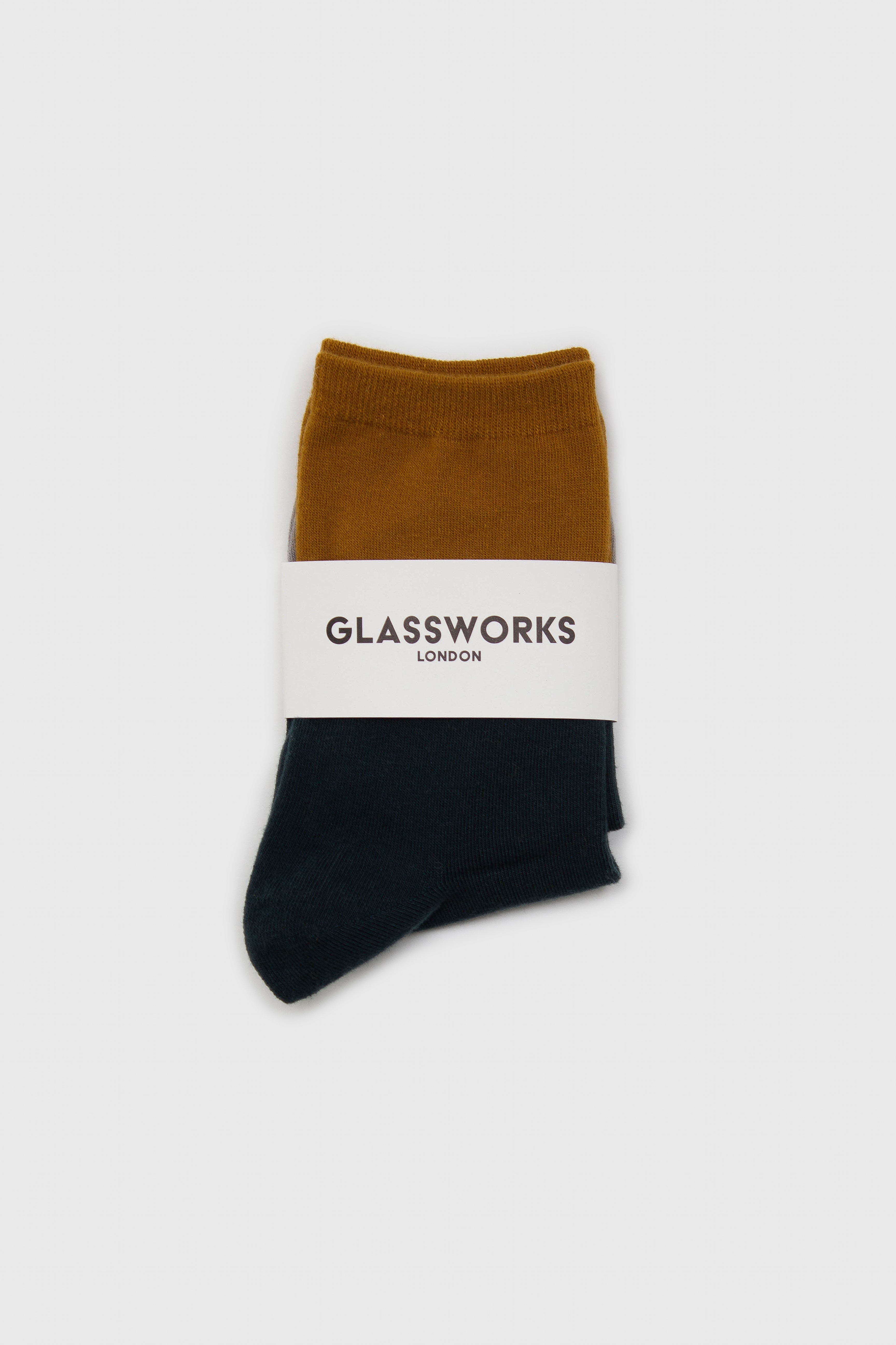 Teal and mustard triple colorblock socks