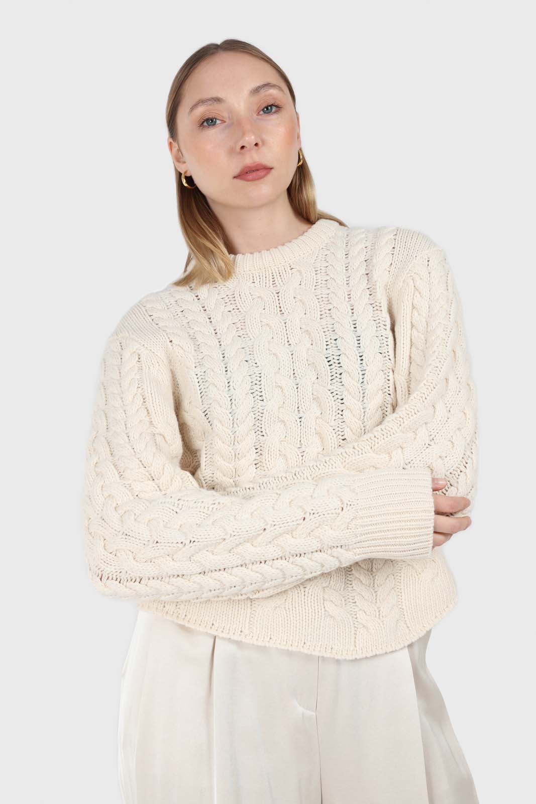 Ivory chunky cable knit top