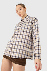Beige and black plaid soft shirt