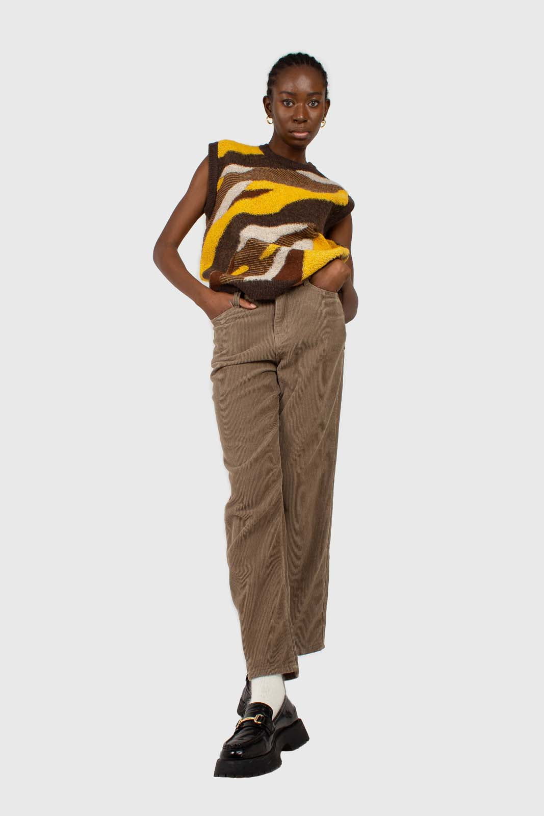 Beige corduroy loose fit trousers - 812