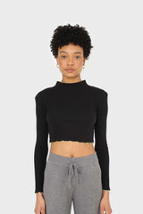 Black and neon ruffle trim cropped top