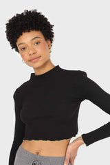 Black and neon ruffle trim cropped top