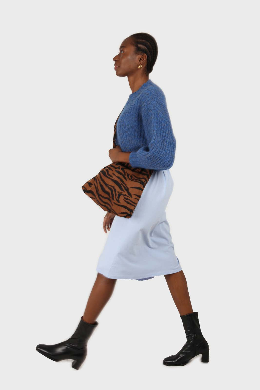 Brown and black zebra print tie strap tote