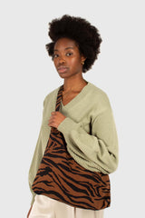 Brown and black zebra print tie strap tote