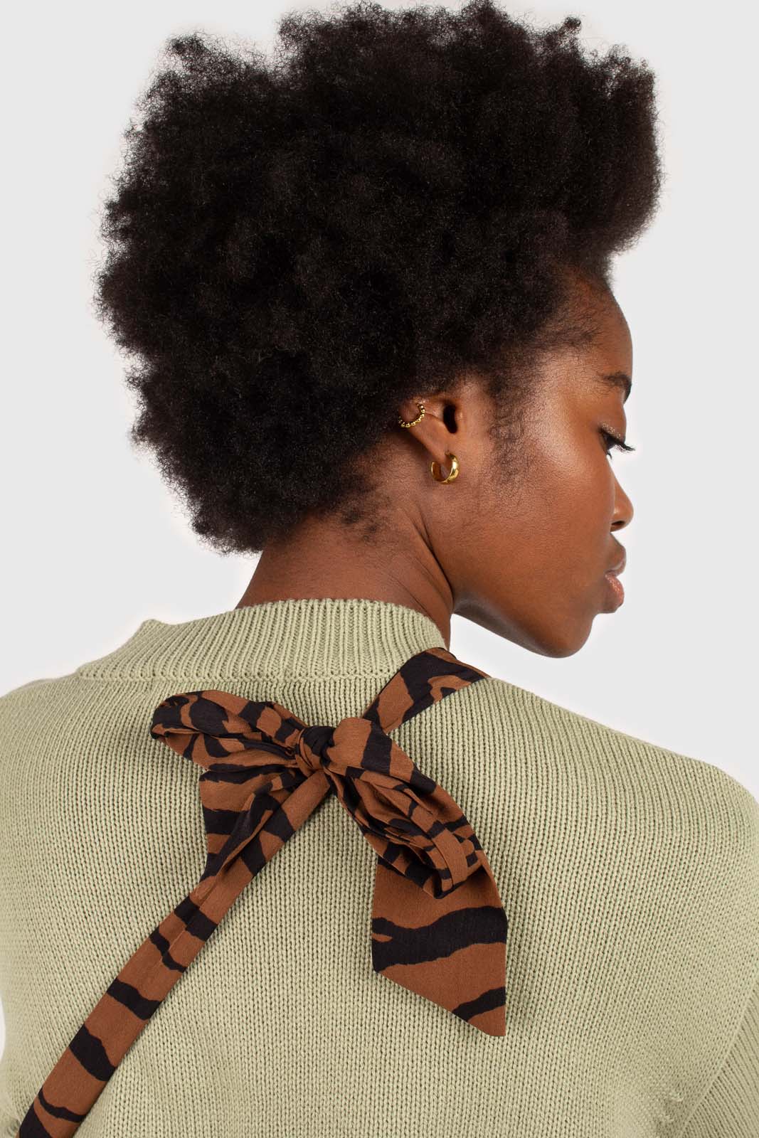 Brown and black zebra print tie strap tote
