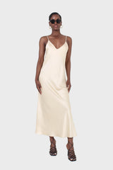 Cream silky spaghetti strap slip dress