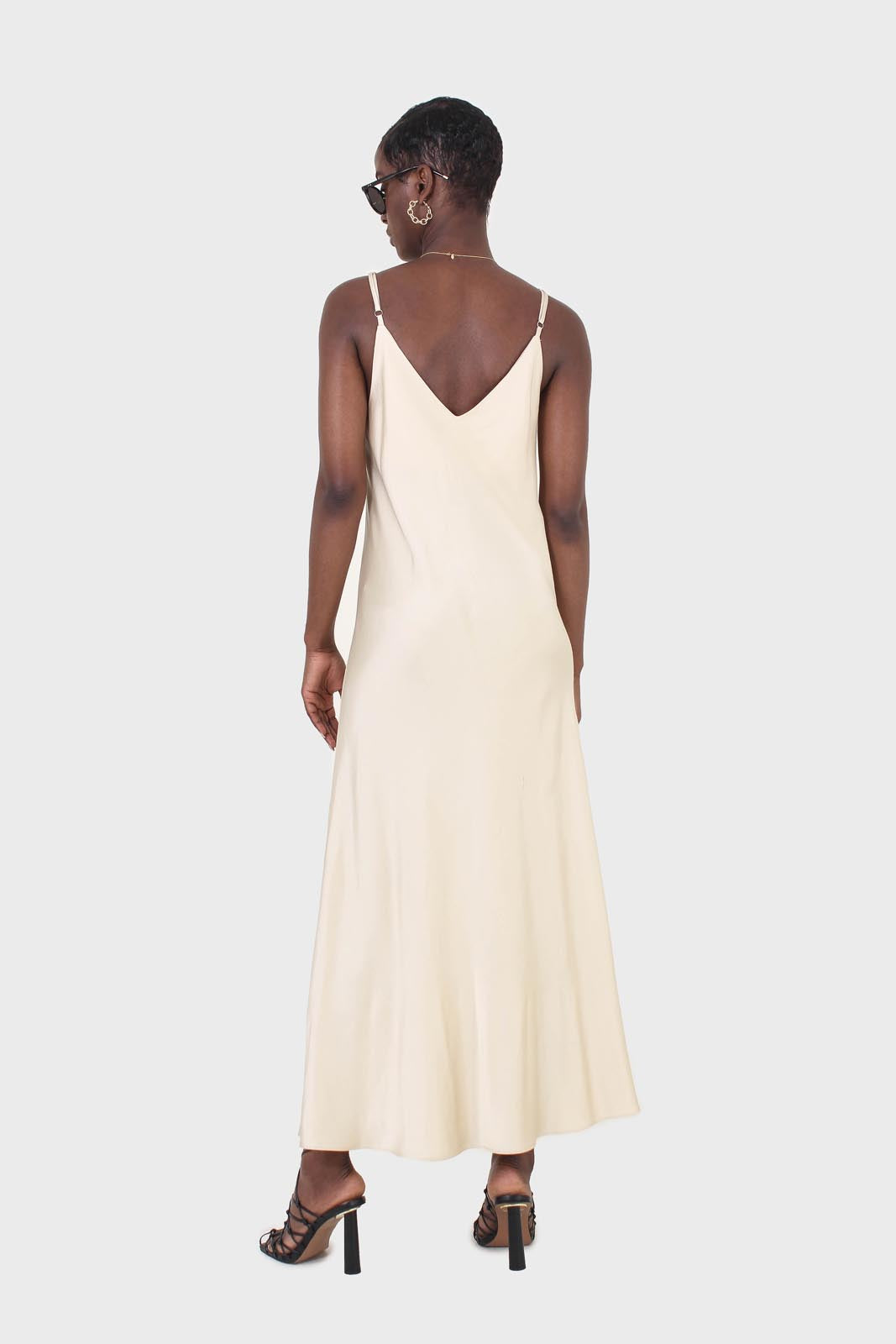 Cream silky spaghetti strap slip dress