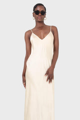 Cream silky spaghetti strap slip dress