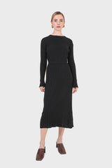 Black large ribbed wool blend midi dress