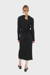 Black large ribbed wool blend midi dress