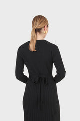 Black large ribbed wool blend midi dress