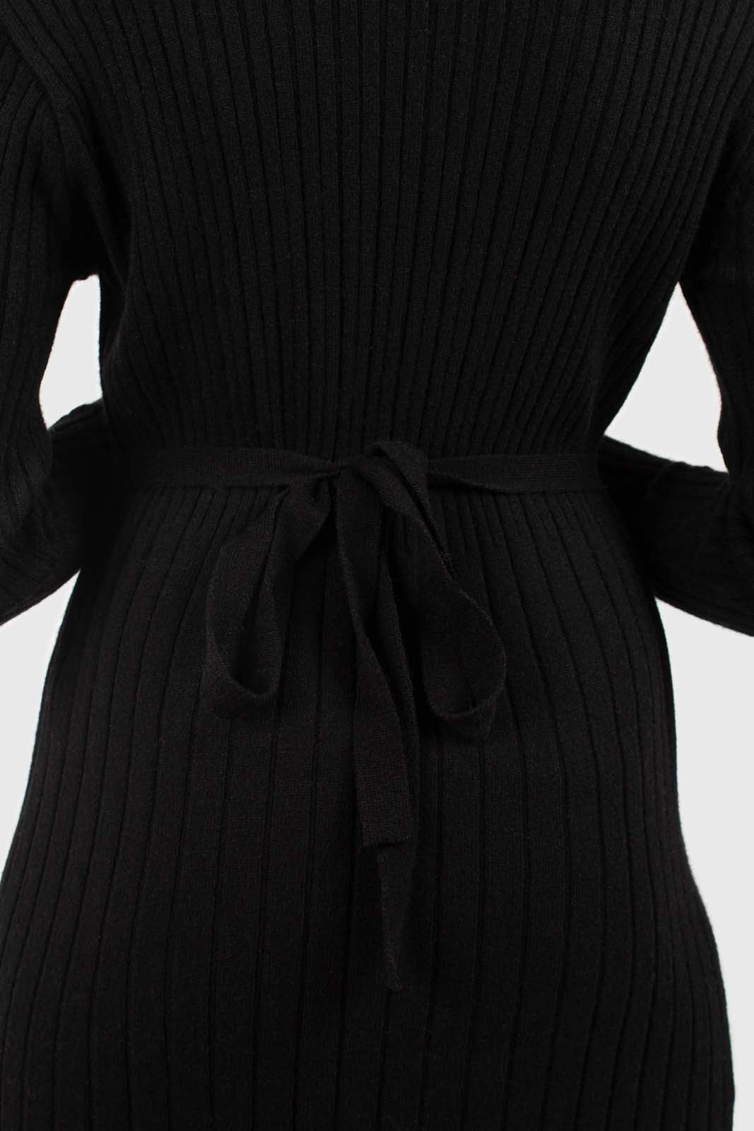 Black large ribbed wool blend midi dress