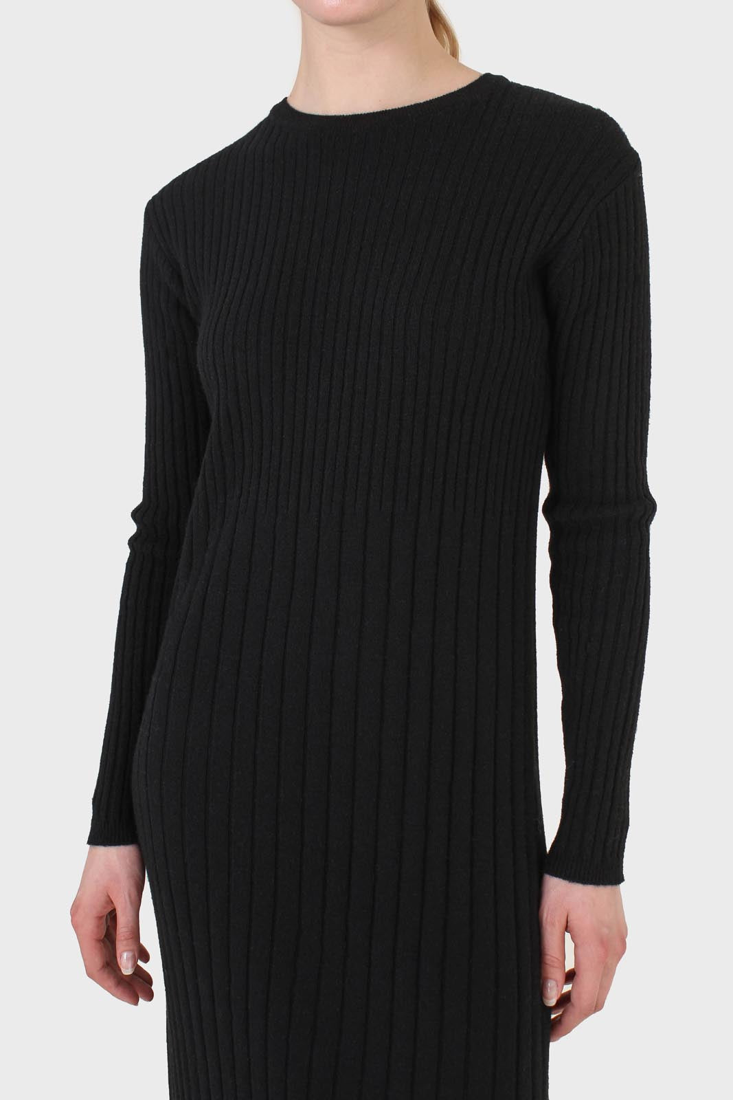 Black large ribbed wool blend midi dress