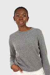 Grey cashmere blend crew neck knit top