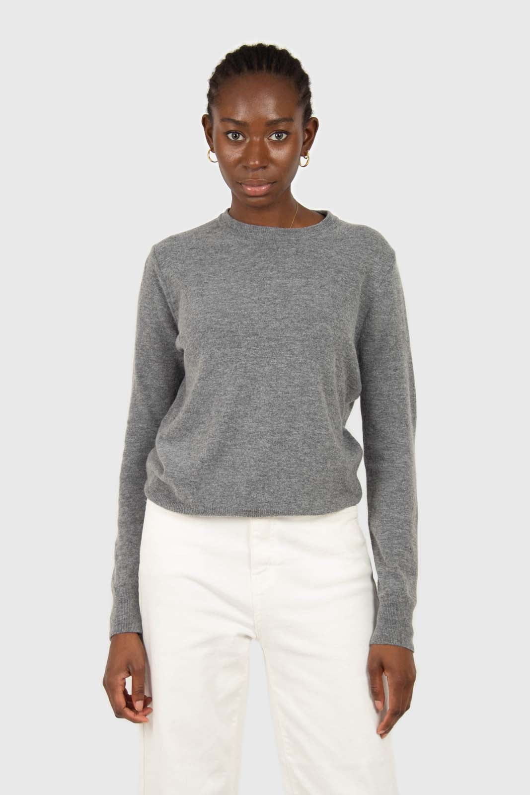 Grey cashmere blend crew neck knit top