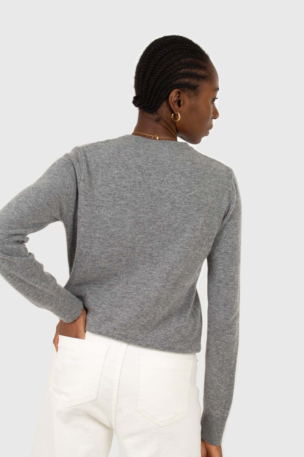 Grey cashmere blend crew neck knit top