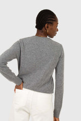 Grey cashmere blend crew neck knit top